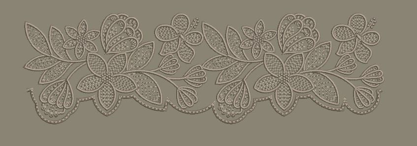 Grey Delicate Cutwork Floral Border Embroidery Design