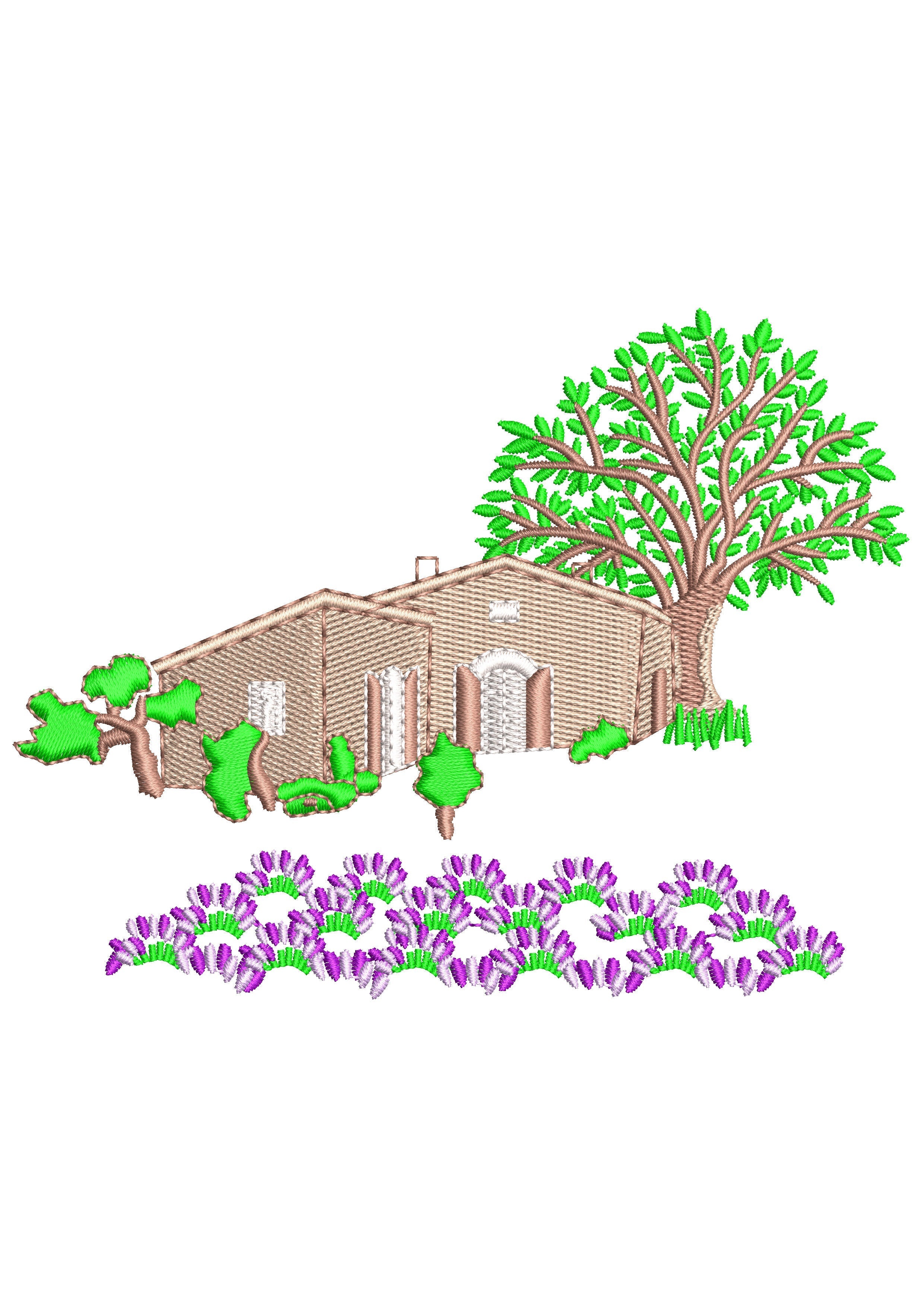 Village Scene Embroidery Design