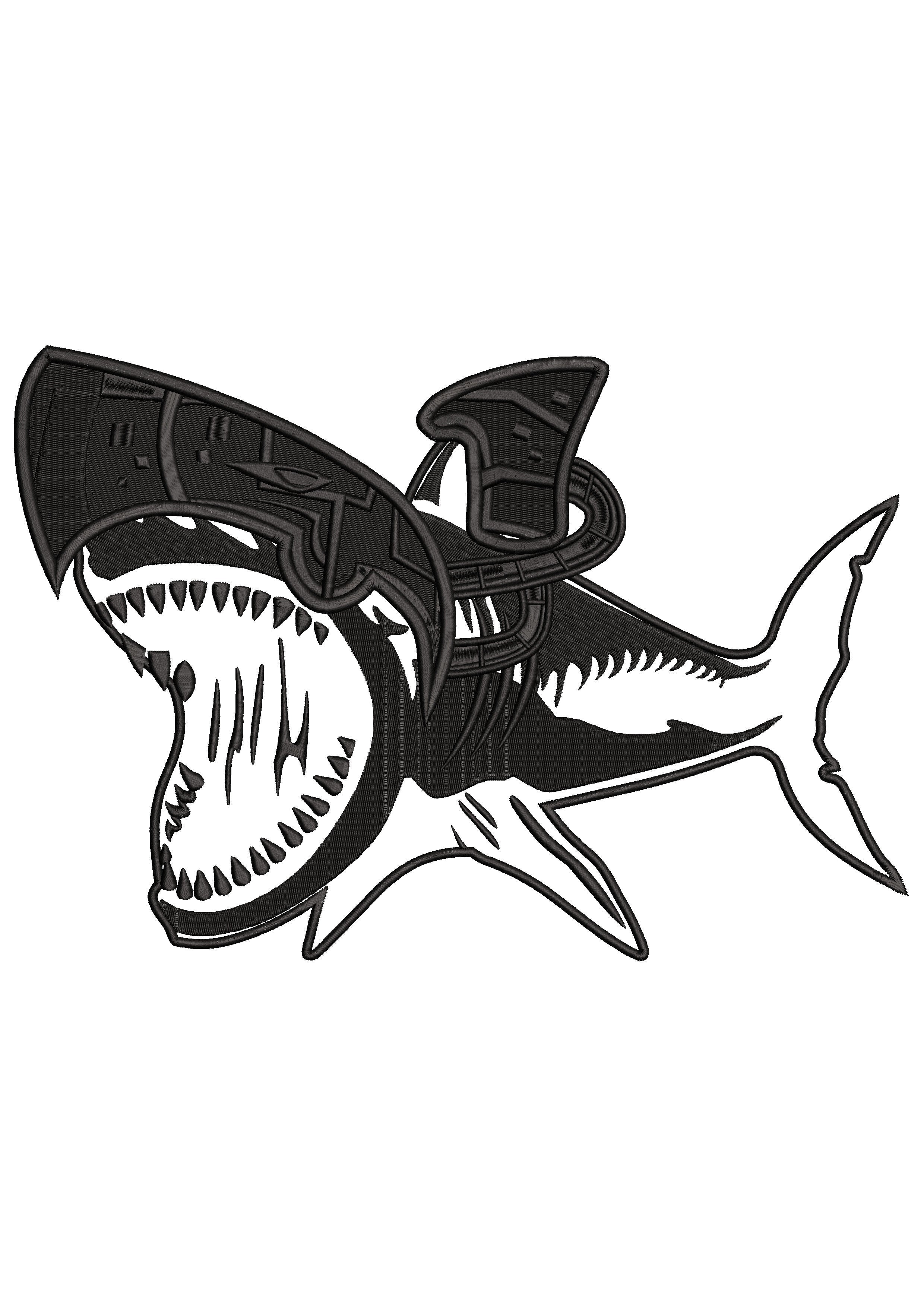 Killer Shark Embroidery Design