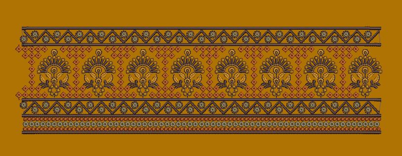 Fan Floral Lattice Zigzag Border Embroidery Design