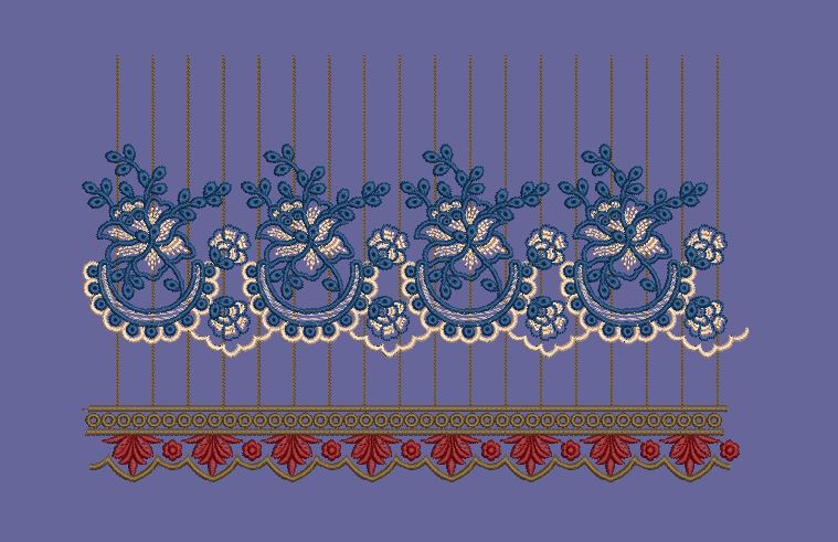 Blue Floral Scalloped Border Embroidery Design