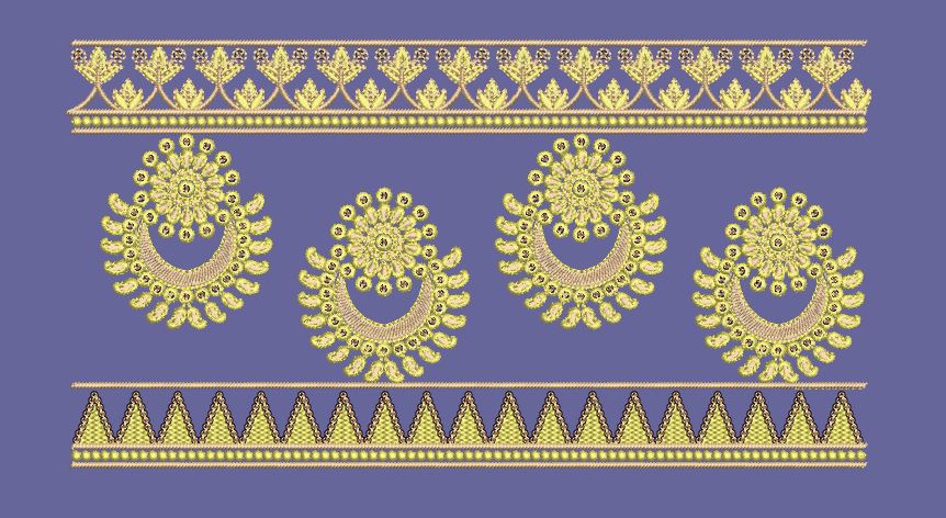 Golden Crescent Floral Motif Border Embroidery Design