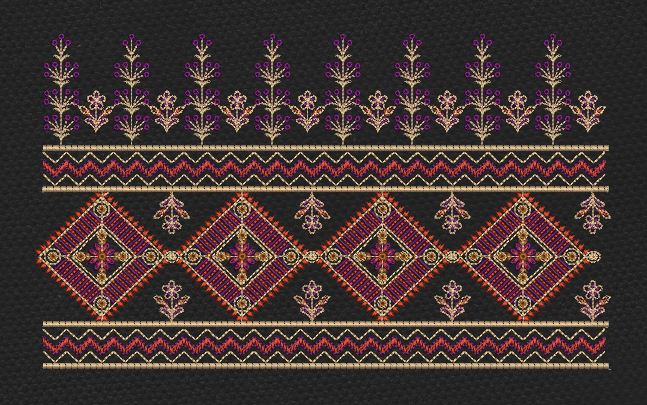 Floral Jacquard Woven Purple Flowers Embroidery Design