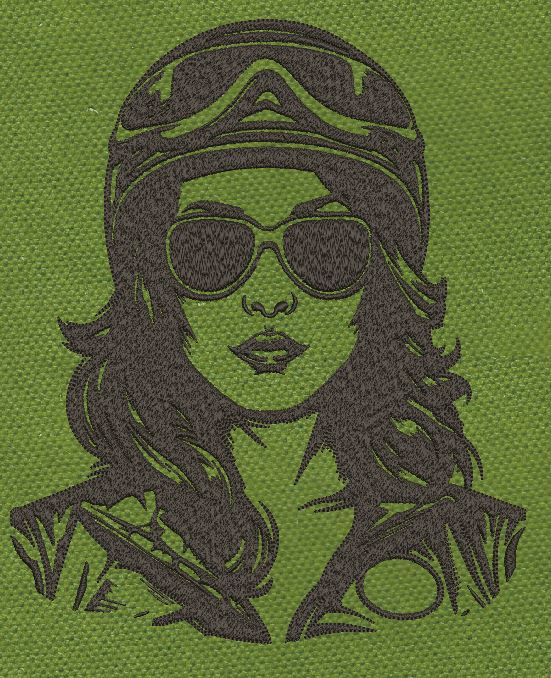 Moto Rider Olive Dark Embroidery Design