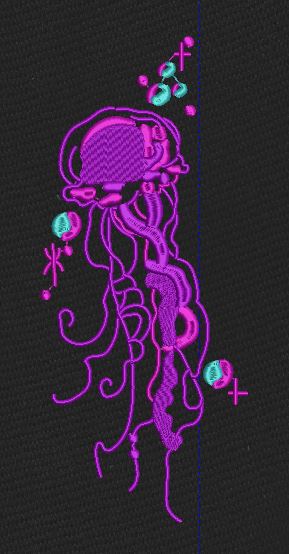 Jellyfish Alien Magenta & Cyan Embroidery Design