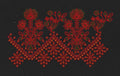 Black Crimson Wildflower Bouquet Hem Border Black & Deep Red Embroidery Design