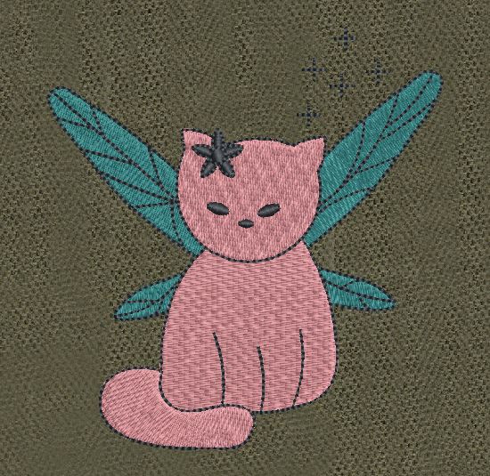 Fairy Cat Pink Embroidery Design