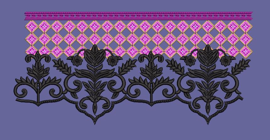 Violet Lattice Black Floral Border Embroidery Design