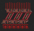 Floral Border Red Vertical Lines Embroidery Design