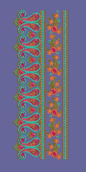 Paisley Floral Multi Color Border Embroidery Design