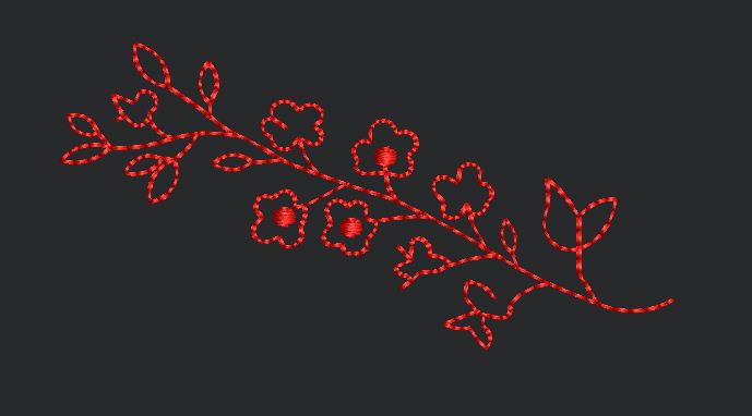 Red Flowers Branch Embroidery Design