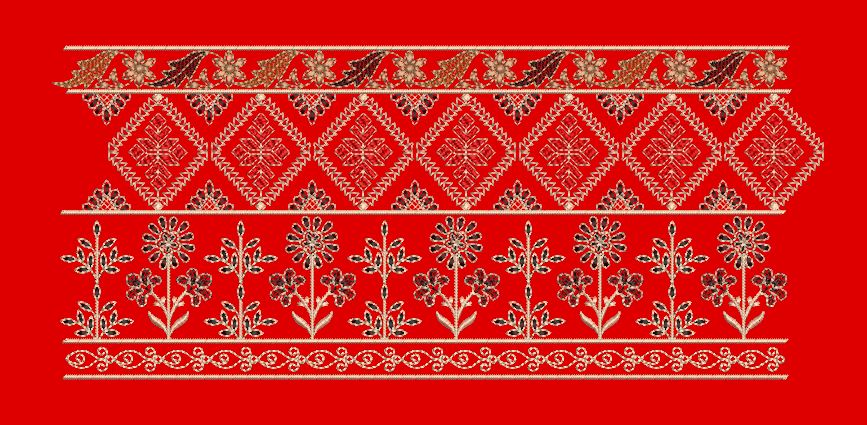 Geometric Diamond Trellis Floral Border Embroidery Design