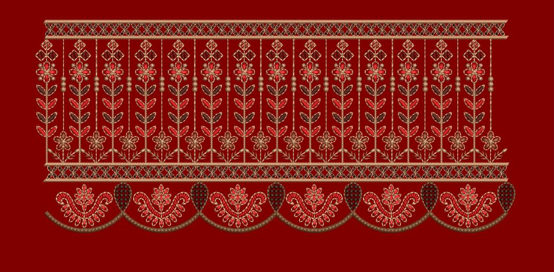 Vertical Floral Stalk Border Embroidery Design