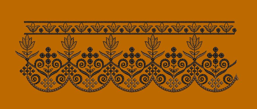 Ornate Tulip and Scroll Festoon Embroidery Design