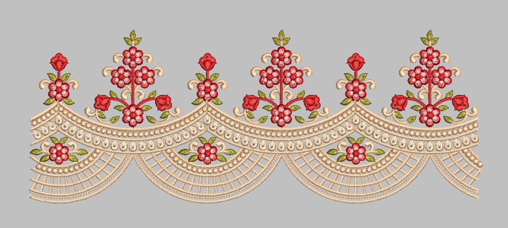 Scalloped Floral Lattice Border Embroidery Design