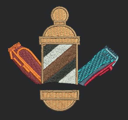 Barber Pole and Clippers Embroidery Design