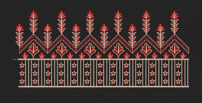 Red And Beige Geometric Floral Endless Border Embroidery Design