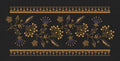 Black Midnight Wildflower Scatter Border in Black, Gold & Lavender Embroidery Design