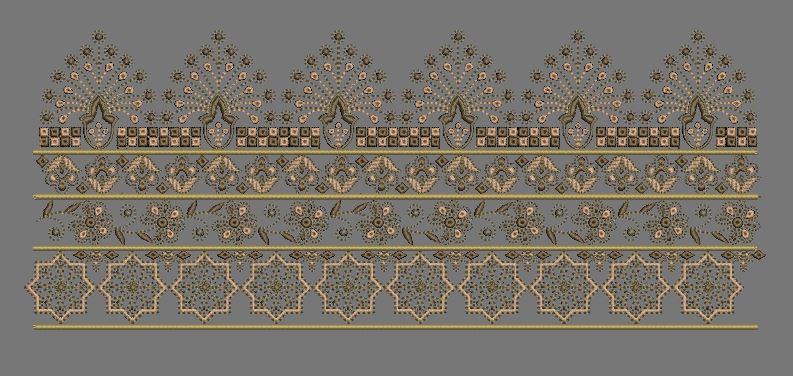 Multi Tier Plume and Star Lattice Border Embroidery Design