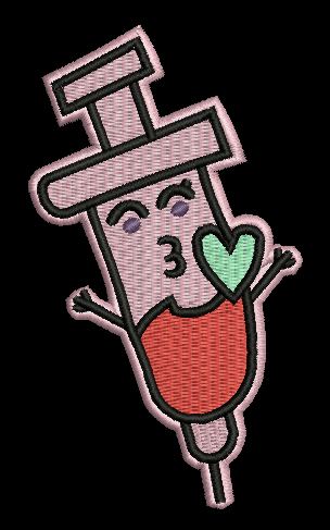 Cartoon Syringe Kiss Embroidery Design