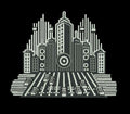 Buildings In White & Black Embroidery Design