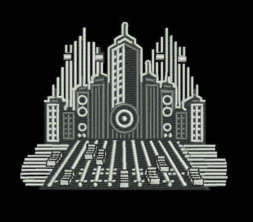 Buildings In White & Black Embroidery Design