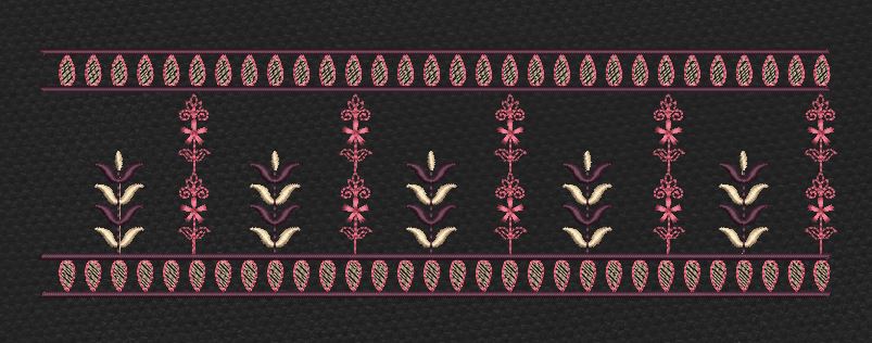 Floral Jacquard Border Golden Lines & Vertical Flowers Embroidery Design