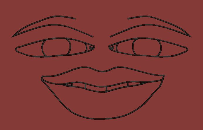 Stylized Smiling Face Outline Embroidery Design