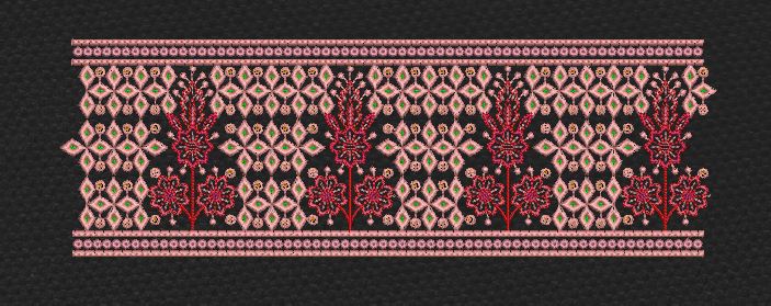 Floral Border Orange Vertical Flowers Embroidery Design