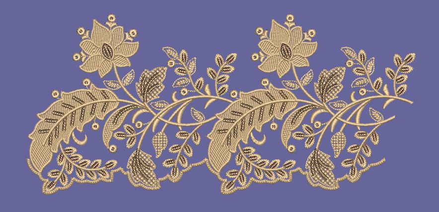 Botanical Blossom and Leaf Vine Border Embroidery Design