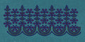 Floral Border Navy Background With Blue Flower Embroidery Design