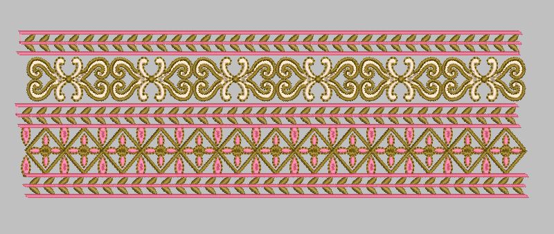 Scrollwork and Geometric Lattice Border Embroidery Design