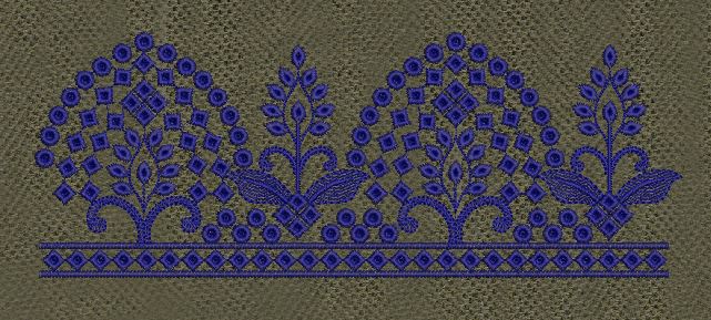 Floral Border Navy Blue Tree Embroidery Design