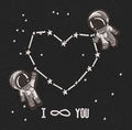 Astronauts Constellation Heart White Embroidery Design