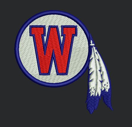 Letter W Feather Sports Emblem Embroidery Design