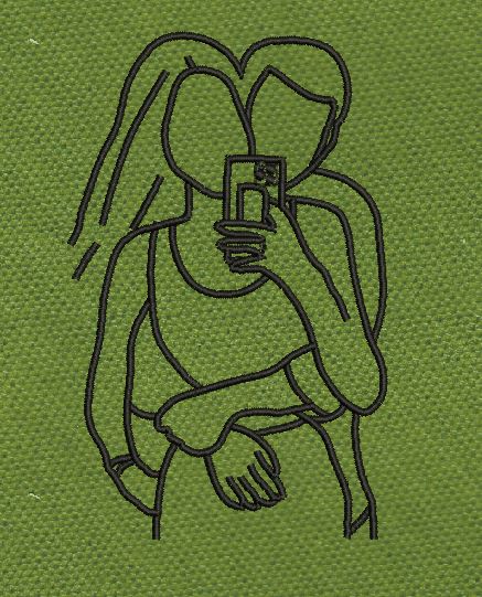 Couple Black Line Art Embroidery Design