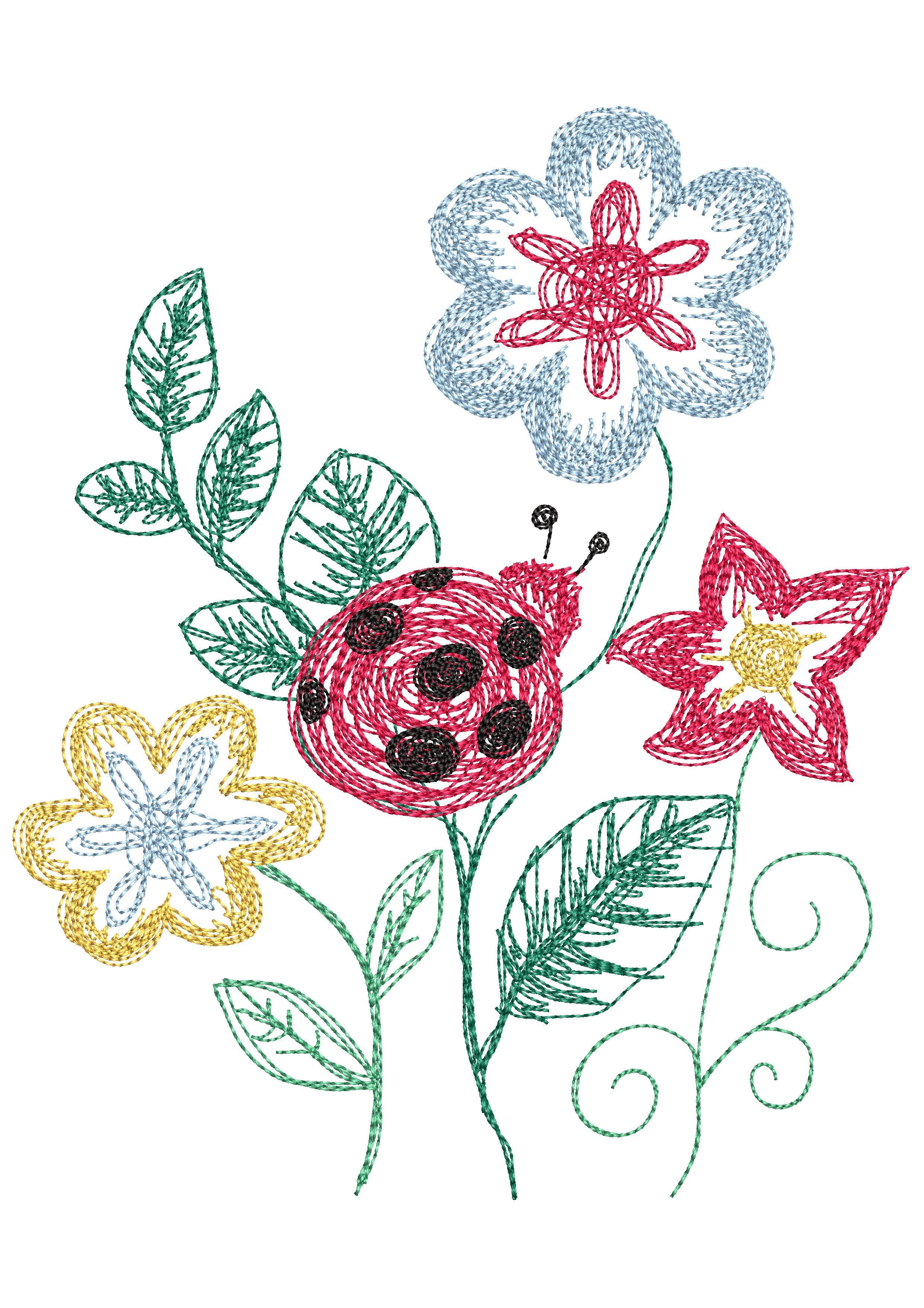Flower Bug Embroidery Design