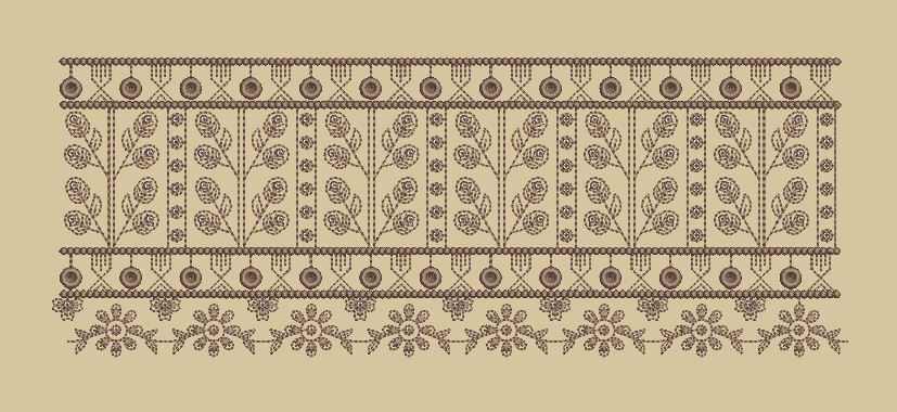Ornate Rose Pillar and Medallion Border Embroidery Design