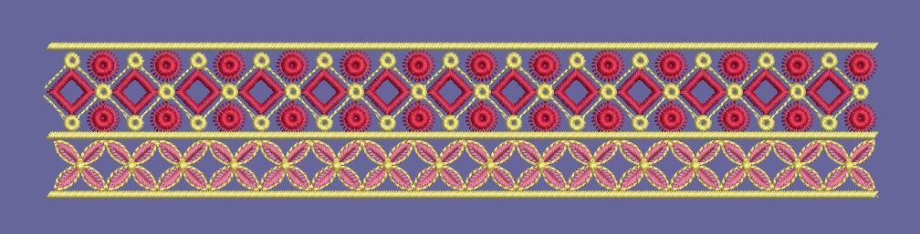 Diamond Petal Red and Gold Border Embroidery Design