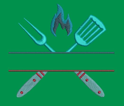 Culinary Flame and Utensil Emblem Embroidery Design