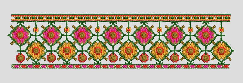 Multi Color Geometric Floral Border Embroidery Design
