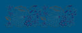 Blue Tropical Leaf and Floral Border Embroidery Design