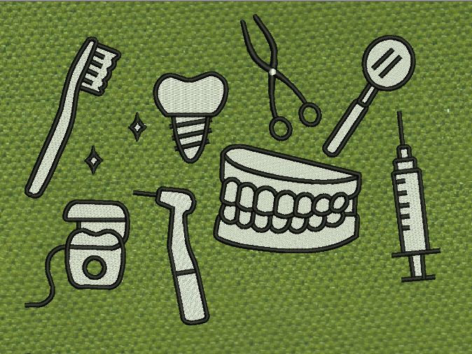 Dental Set White Embroidery Design