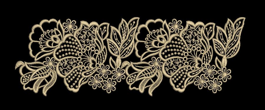 Gold Cutwork Style Floral Border Embroidery Design