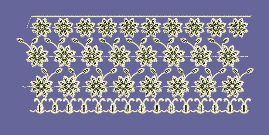 Floral Cascade Botanical Pattern Border Embroidery Design
