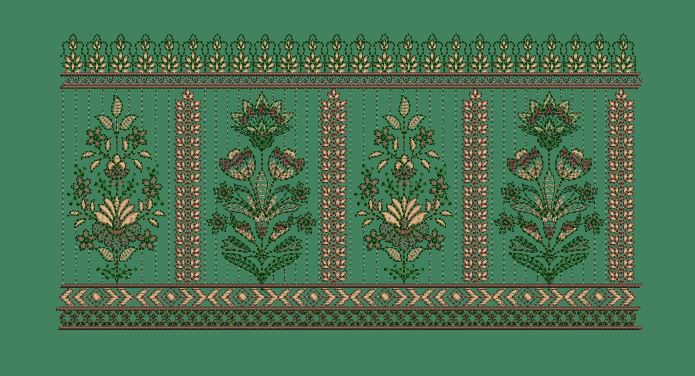 Paneled Floral Shrub Border Embroidery Design