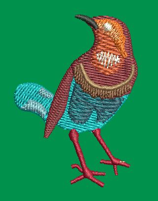 Stylized Perching Bird Embroidery Design