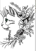 Cat With Flowers Embroidery Design