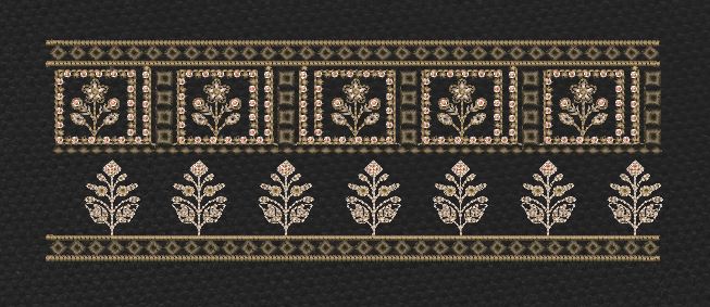 Black Gold Square Buta Panel Border Black & Antique Gold Embroidery Design