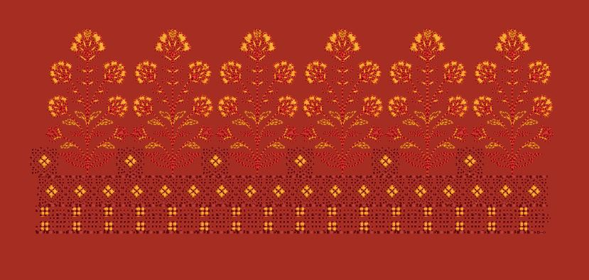 Floral Jacquard Border Red Tree Embroidery Design